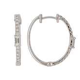 14K Gold Baguette Diamond Oval Hoop Earrings